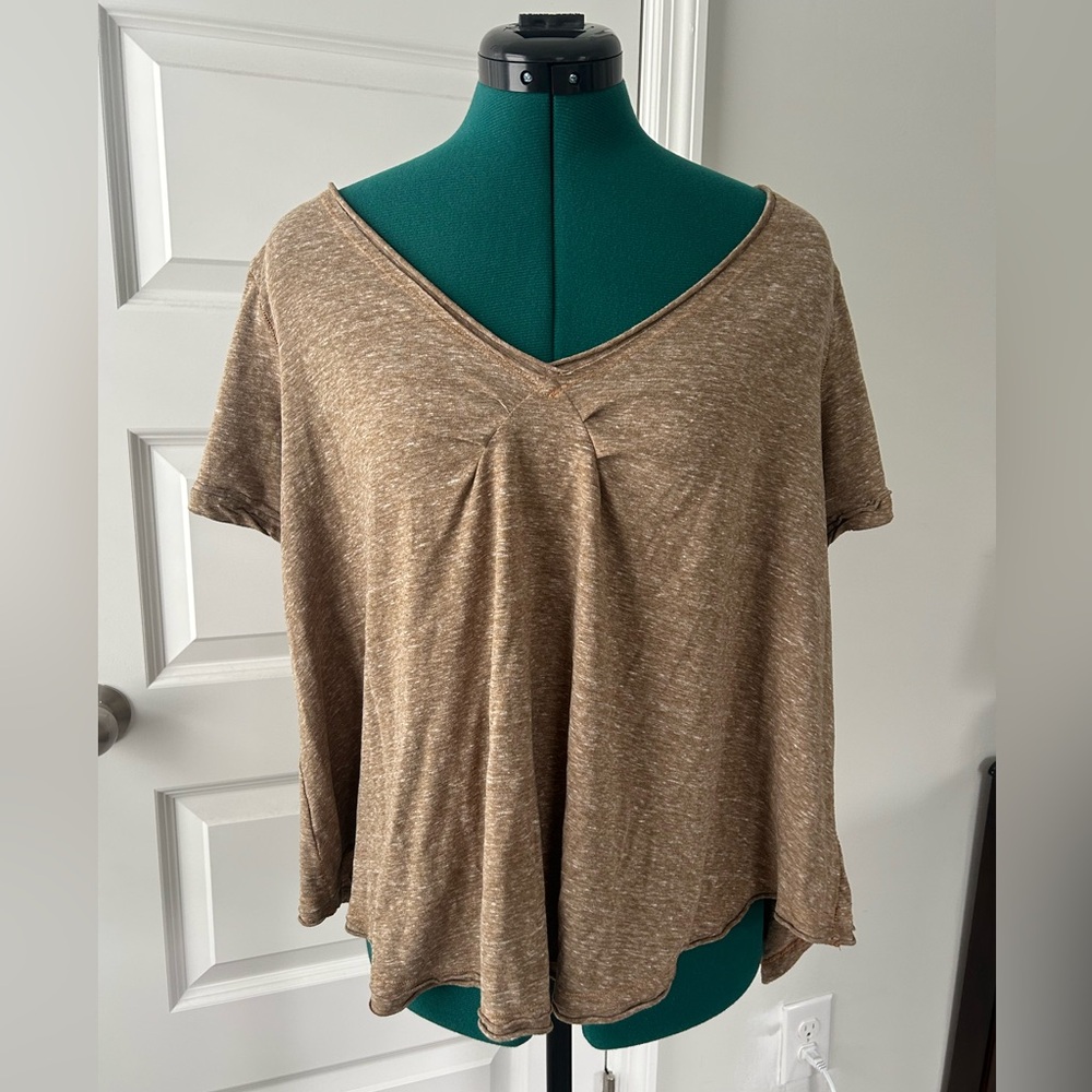 We The Free Tan V-Neck Short Sleeve Top